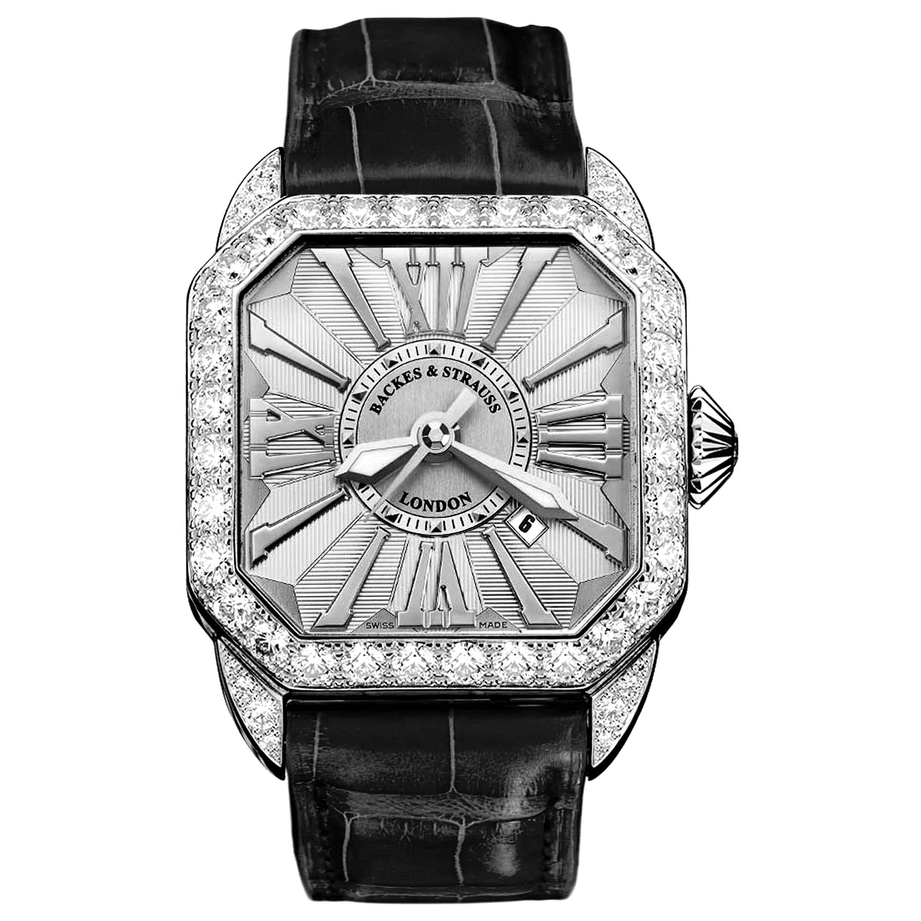 Berkeley 40 Luxury Diamond Watch for Men and Women, 18 Karat White Gold For Sale