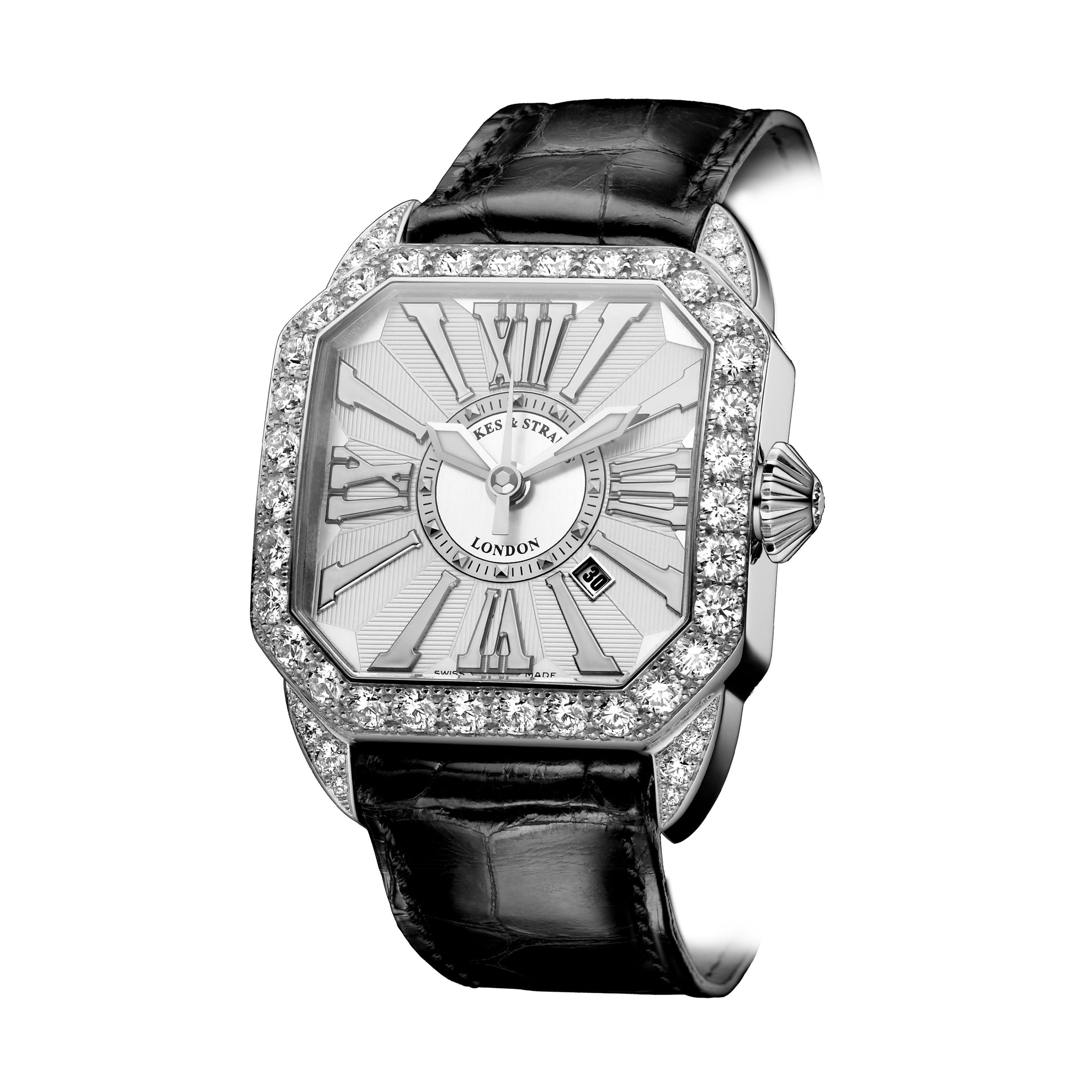Round Cut Berkeley 40 Luxury Diamond Watch for Men and Women, 18 Karat White Gold For Sale