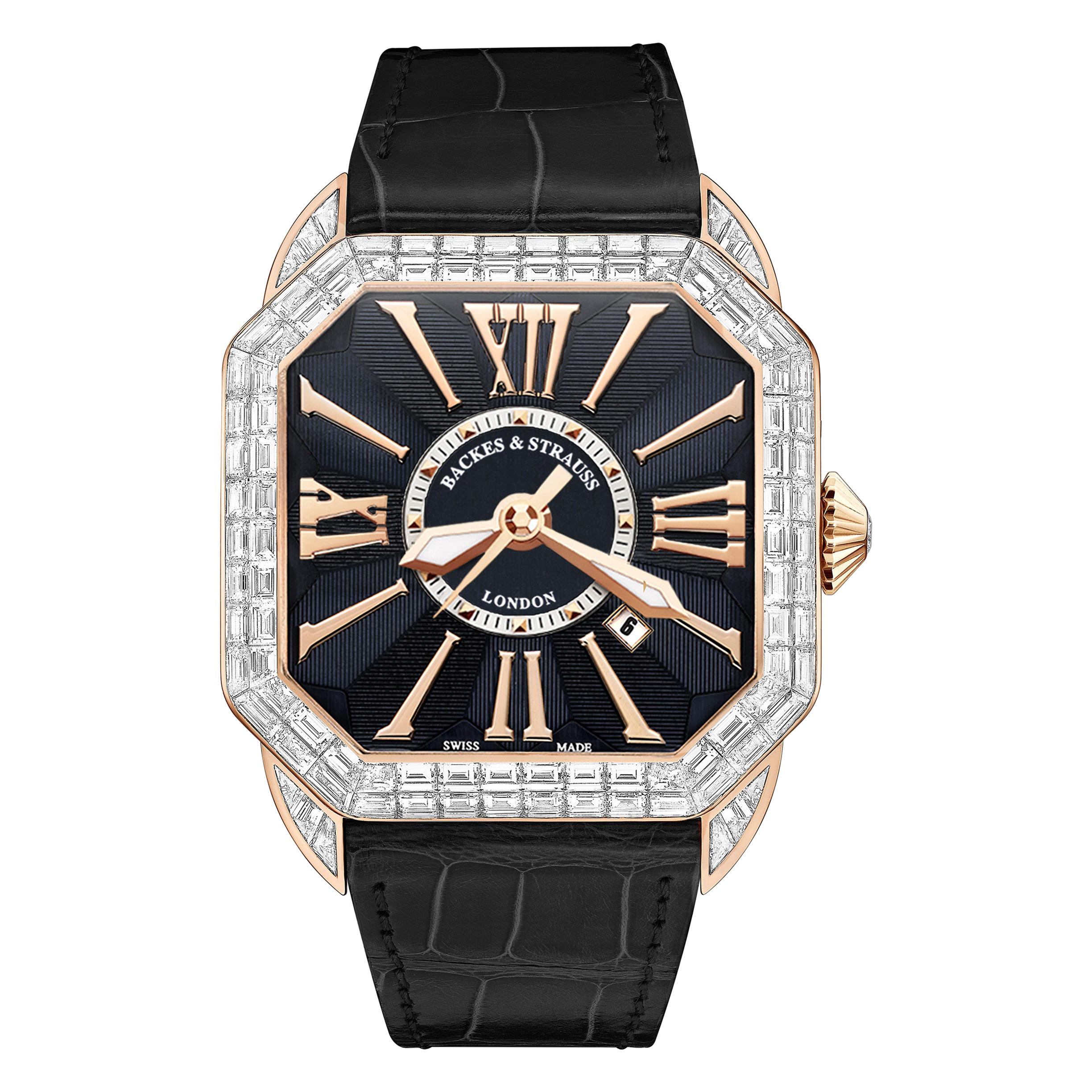 Berkeley Baguette 43 Luxury Diamond Watch for Men's Rose Gold For Sale