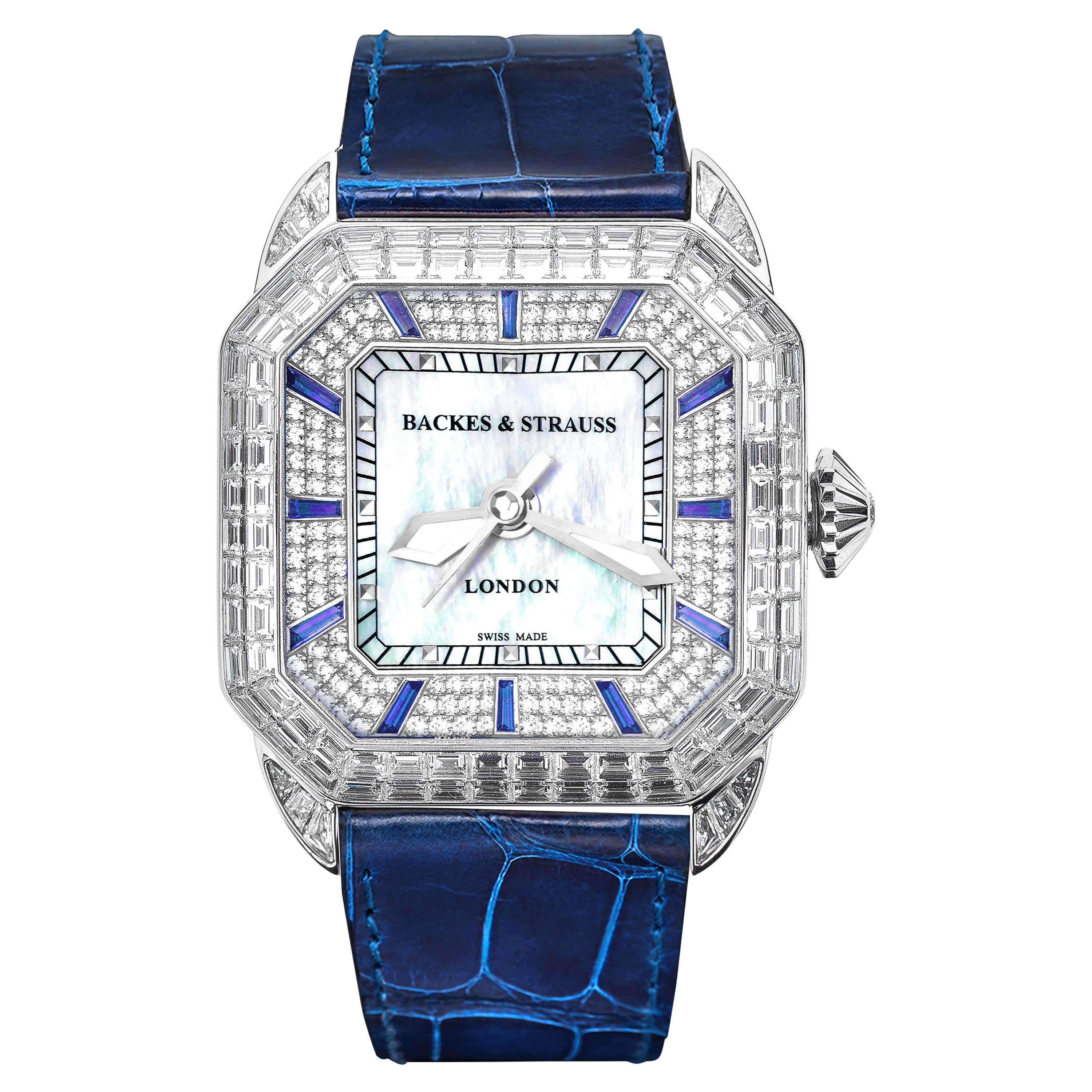 Berkeley Baguette Blue Velvet 40 Luxury Diamond Watch for Men and Women For Sale
