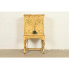 Berkey & Gay Antique English Jacobean Bar Cabinet, Circa 1920s