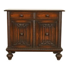 Berkey & Gay Antique English Jacobean Carved Walnut Bar Cabinet, Circa 1920s