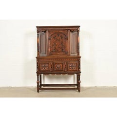 Berkey & Gay Antique English Tudor Walnut and Burl Wood Bookcase, Circa 1920s