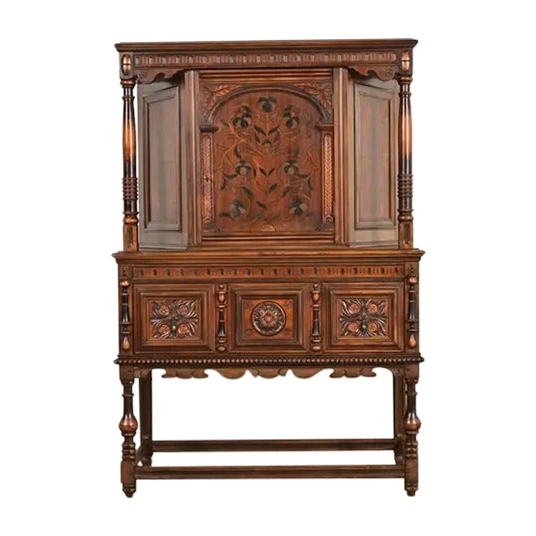 Berkey & Gay Antique English Tudor Walnut and Burl Wood Bookcase, Circa 1920s