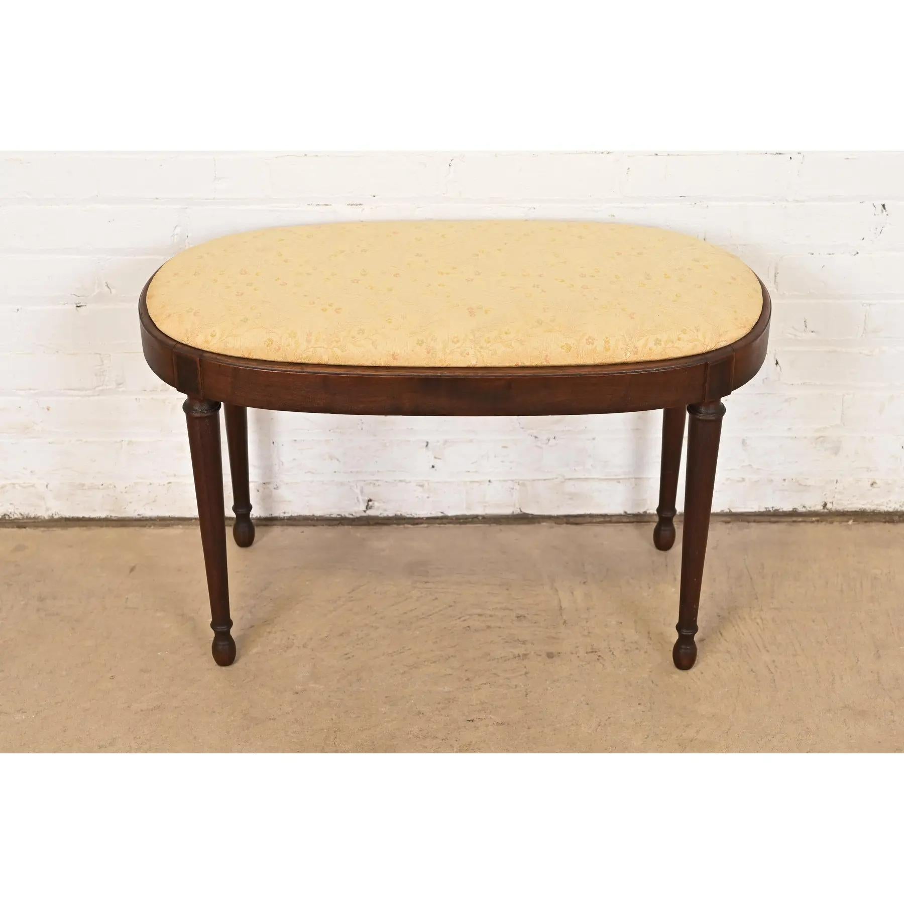 American Berkey & Gay Antique French Regency Louis XVI Carved Walnut Vanity Stool For Sale