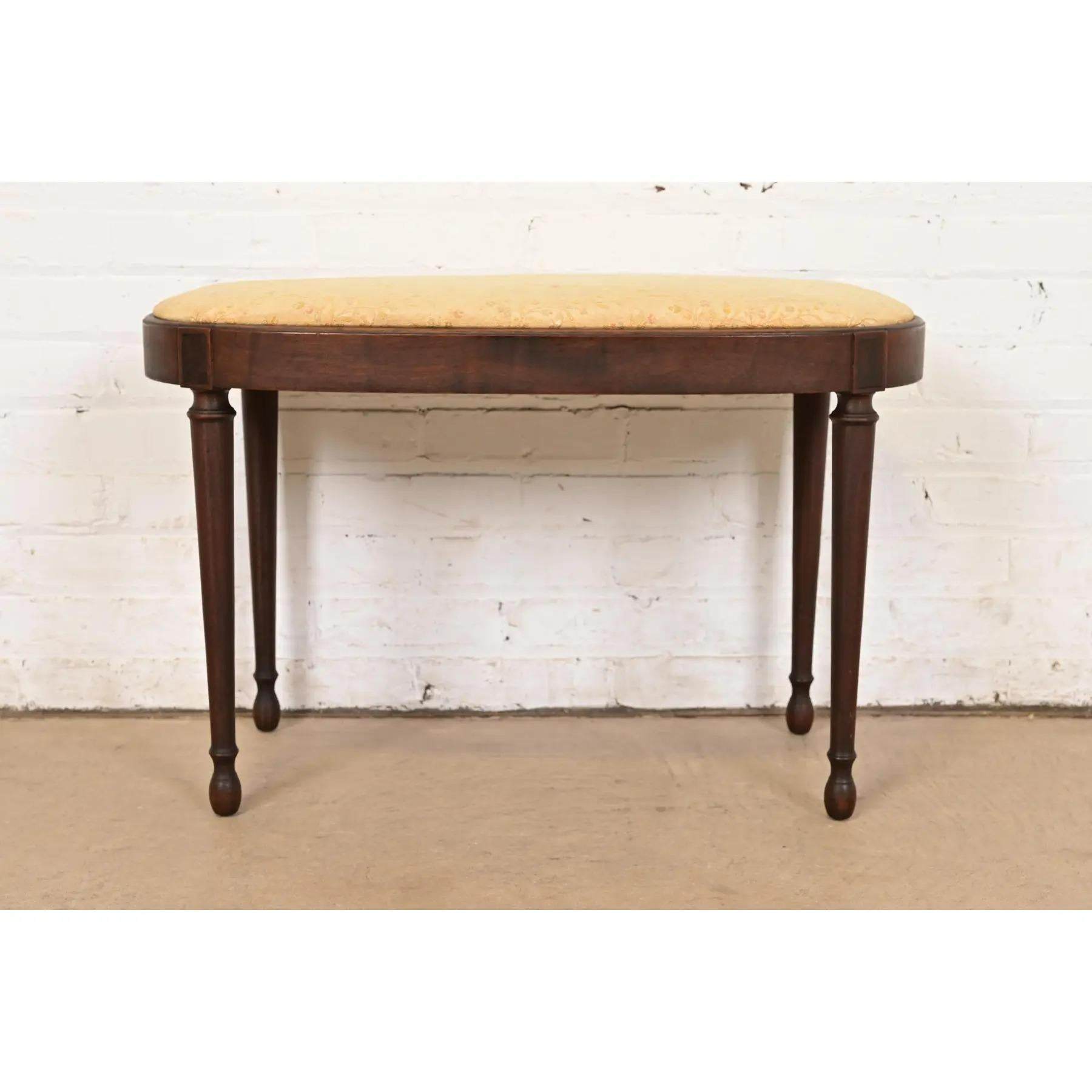 Early 20th Century Berkey & Gay Antique French Regency Louis XVI Carved Walnut Vanity Stool For Sale