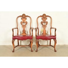 Berkey & Gay Antique Georgian Burled Walnut Armchairs, Pair