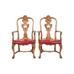 Berkey & Gay Antique Georgian Burled Walnut Armchairs, Pair
