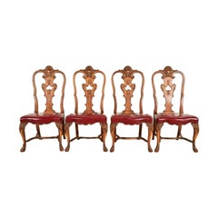 Berkey & Gay Antique Georgian Burled Walnut Dining Chairs, Set of Four
