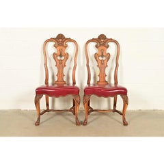Berkey & Gay Antique Georgian Burled Walnut Side Chairs or Dining Chairs, Pair