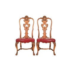 Berkey & Gay Antique Georgian Burled Walnut Side Chairs or Dining Chairs, Pair