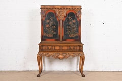 Berkey & Gay Antique Georgian Chinoiserie Burled Walnut and Painted Bookcase