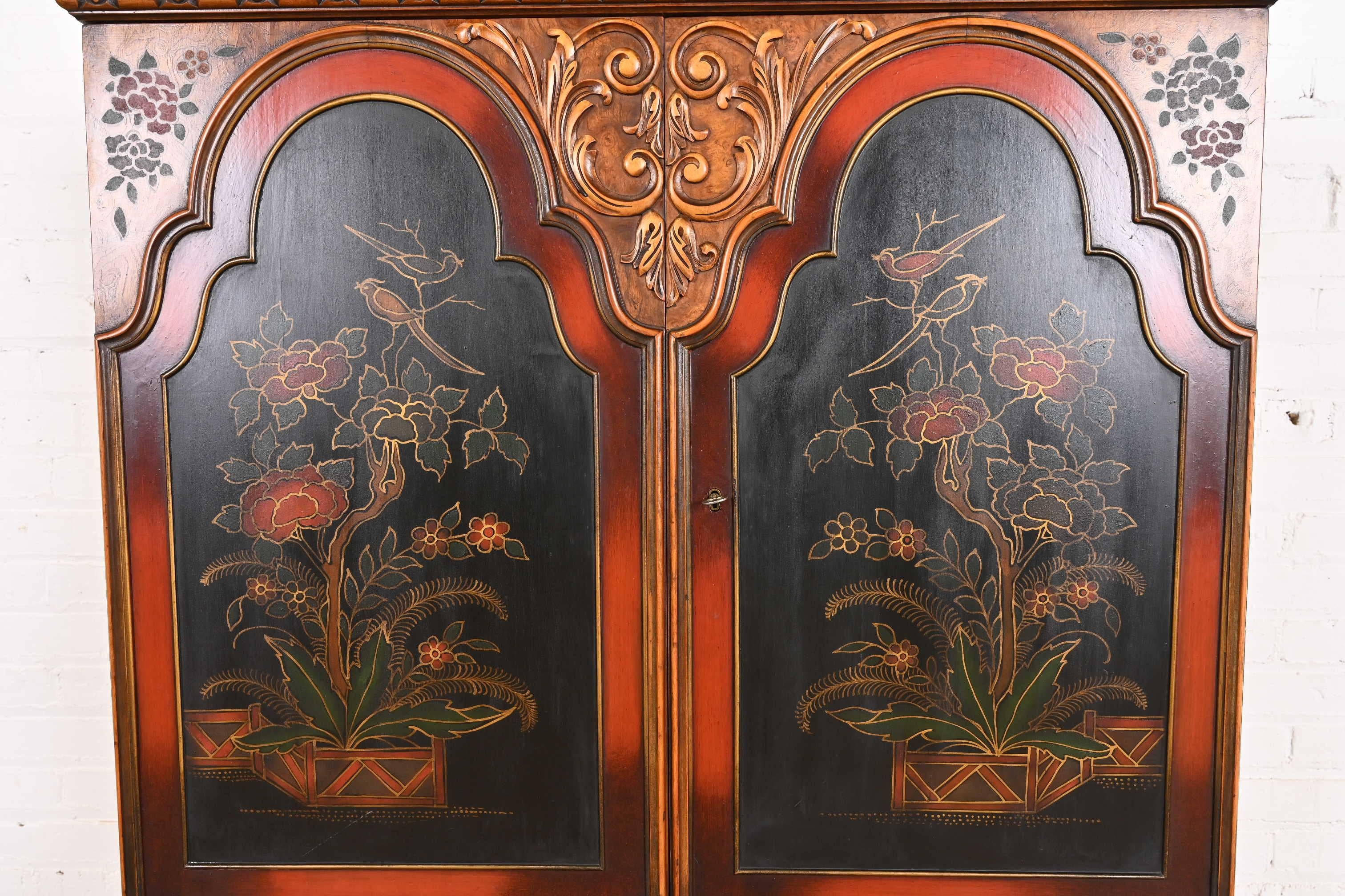 Berkey & Gay Antique Georgian Chinoiserie Burled Walnut and Painted Bookcase For Sale 2