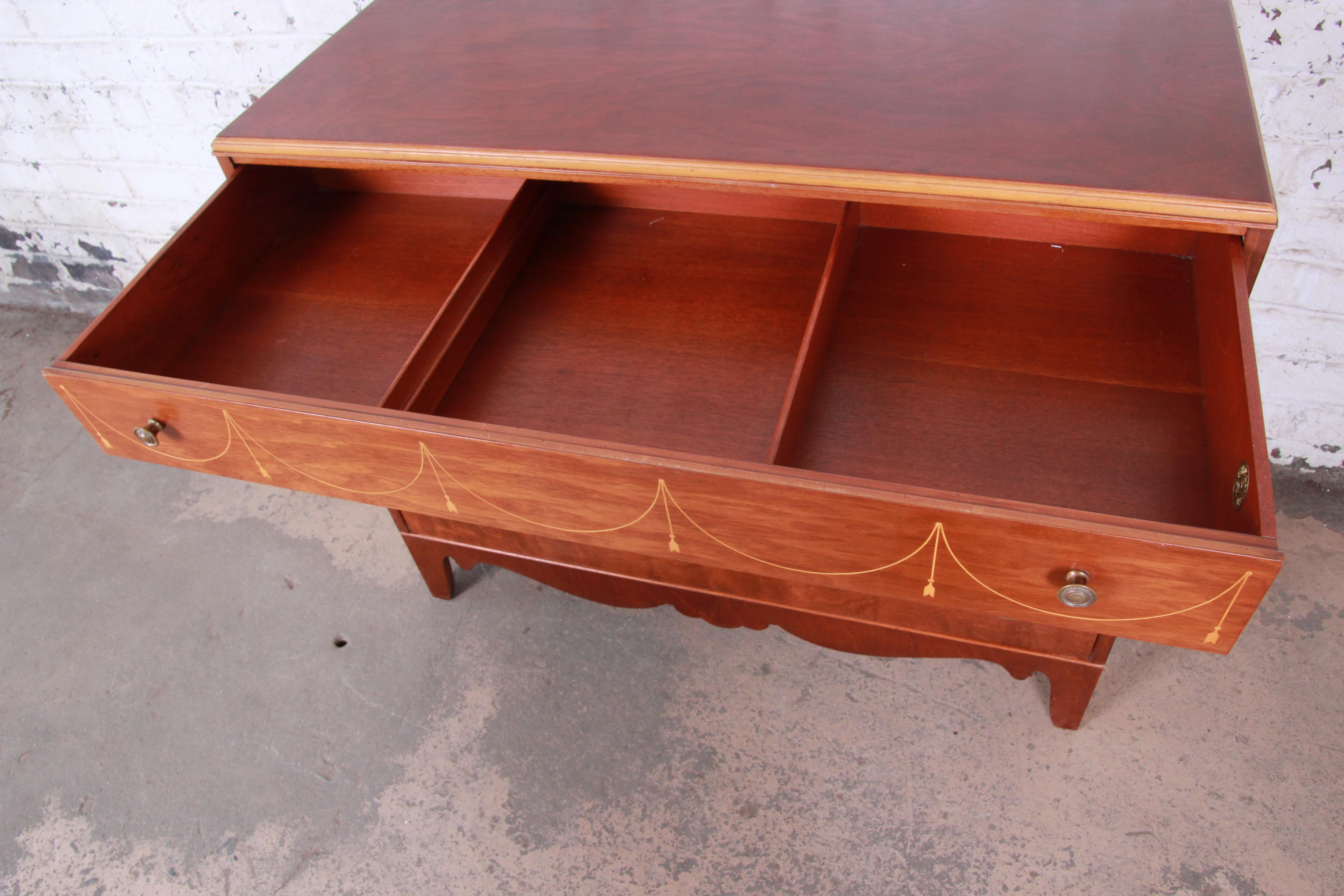 French Provincial Berkey & Gay Antique Inlaid Mahogany French Dresser, circa 1930s