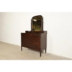 Berkey & Gay Antique Jacobean Carved Mahogany Dresser With Mirror, Circa 1920s