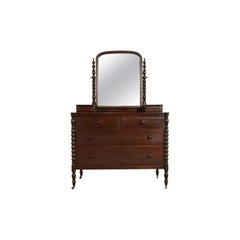 Berkey & Gay Antique Jacobean Carved Mahogany Dresser With Mirror, Circa 1920s