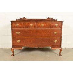 Berkey & Gay Antique Queen Anne Burled Walnut Four-Drawer Dresser, Circa 1920s