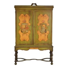 Berkey & Gay Antique Venetian Hand Painted Bookcase or Bar Cabinet, Circa 1920s