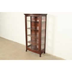 Berkey & Gay Antique Victorian Carved Oak Curved Glass Bookcase, Circa 1900
