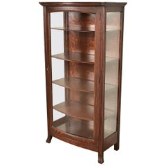 Berkey & Gay Antique Victorian Carved Oak Curved Glass Bookcase, Circa 1900
