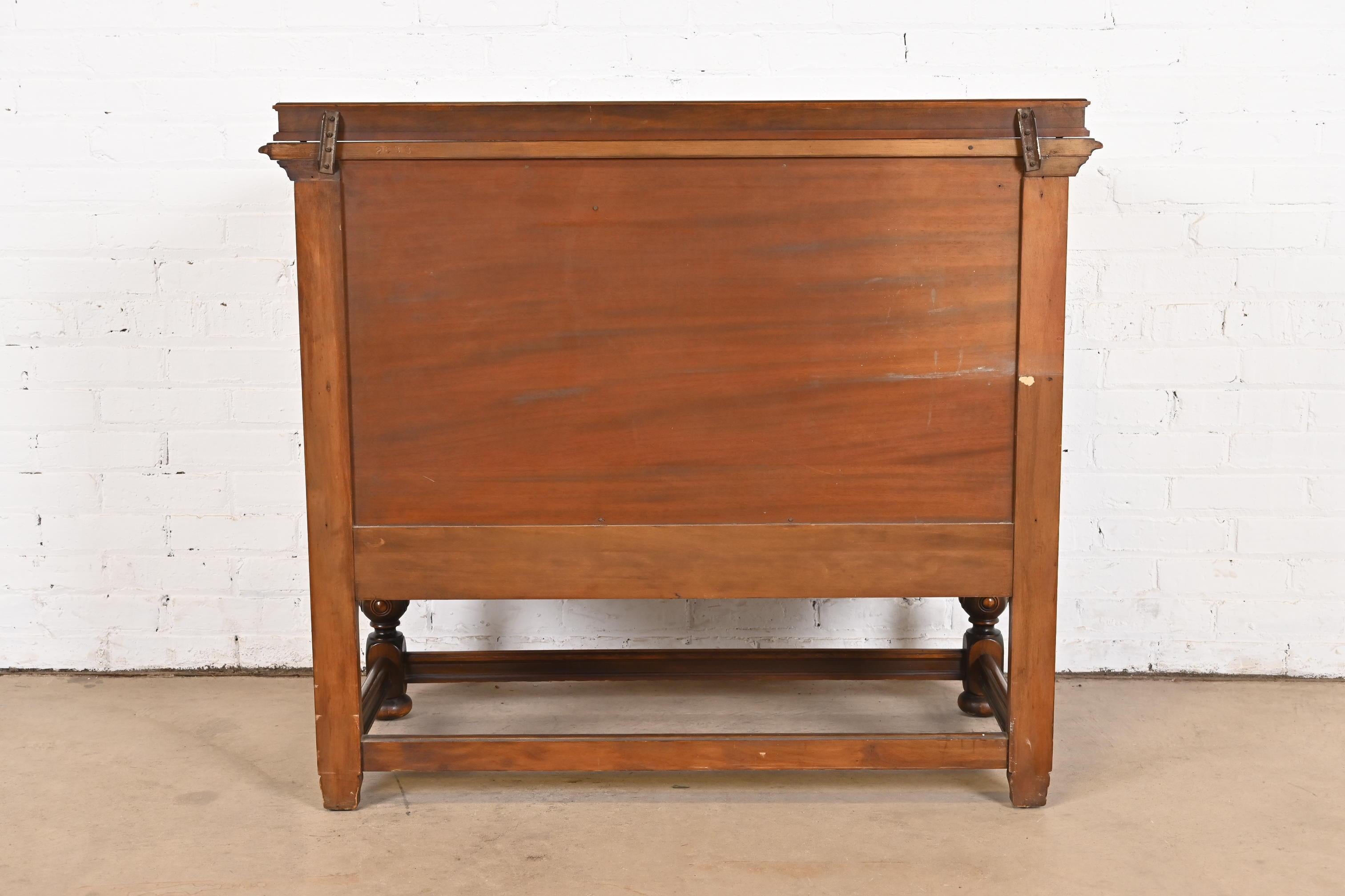 Berkey & Gay English Jacobean Walnut and Burl Wood Sideboard or Bar Cabinet 10