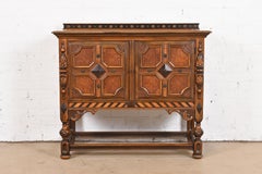 Berkey & Gay English Jacobean Walnut and Burl Wood Sideboard or Bar Cabinet