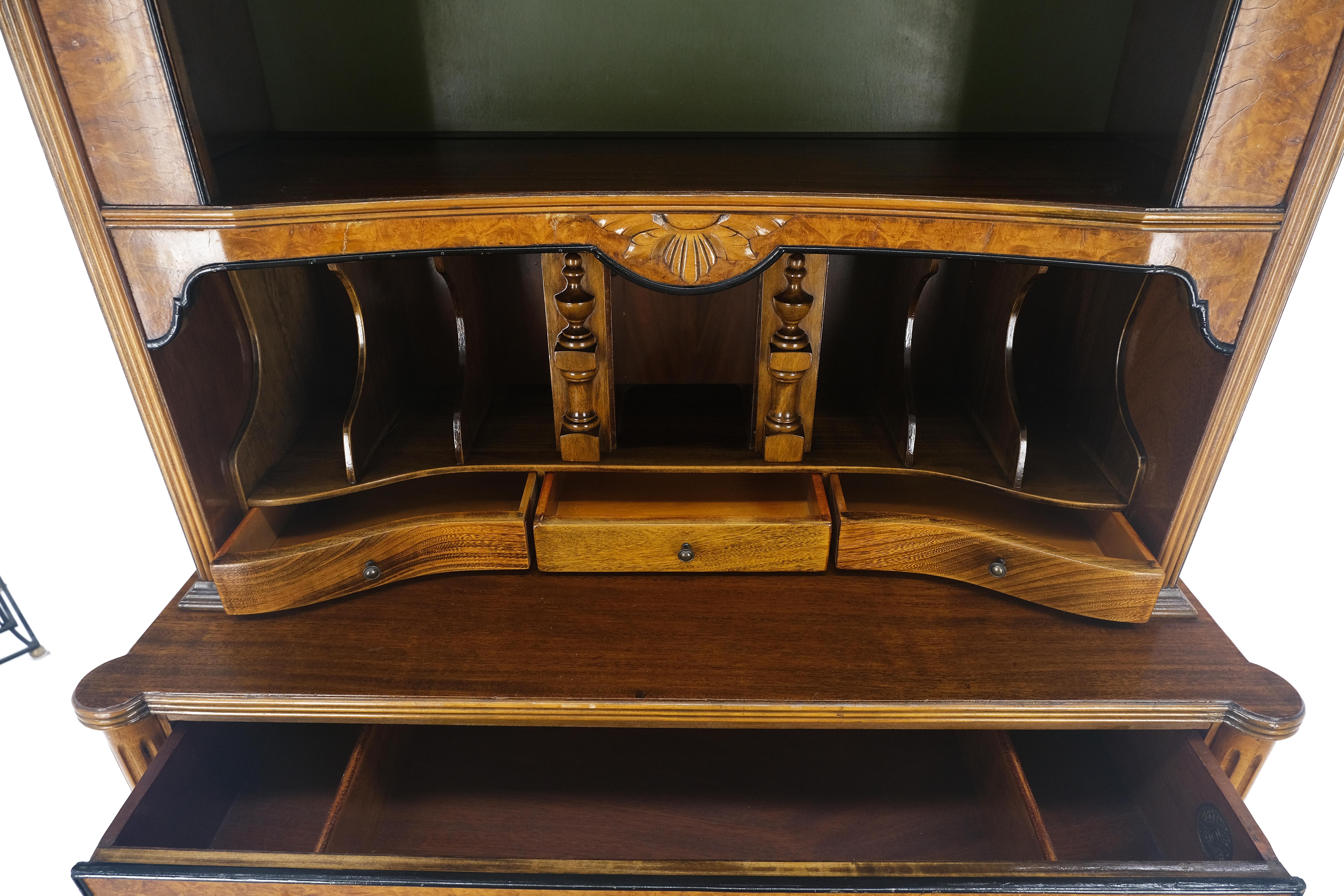 Berkey & Gay Painted Decorated Petit Secretary Display Cabinet with Shelves Burl MINT!