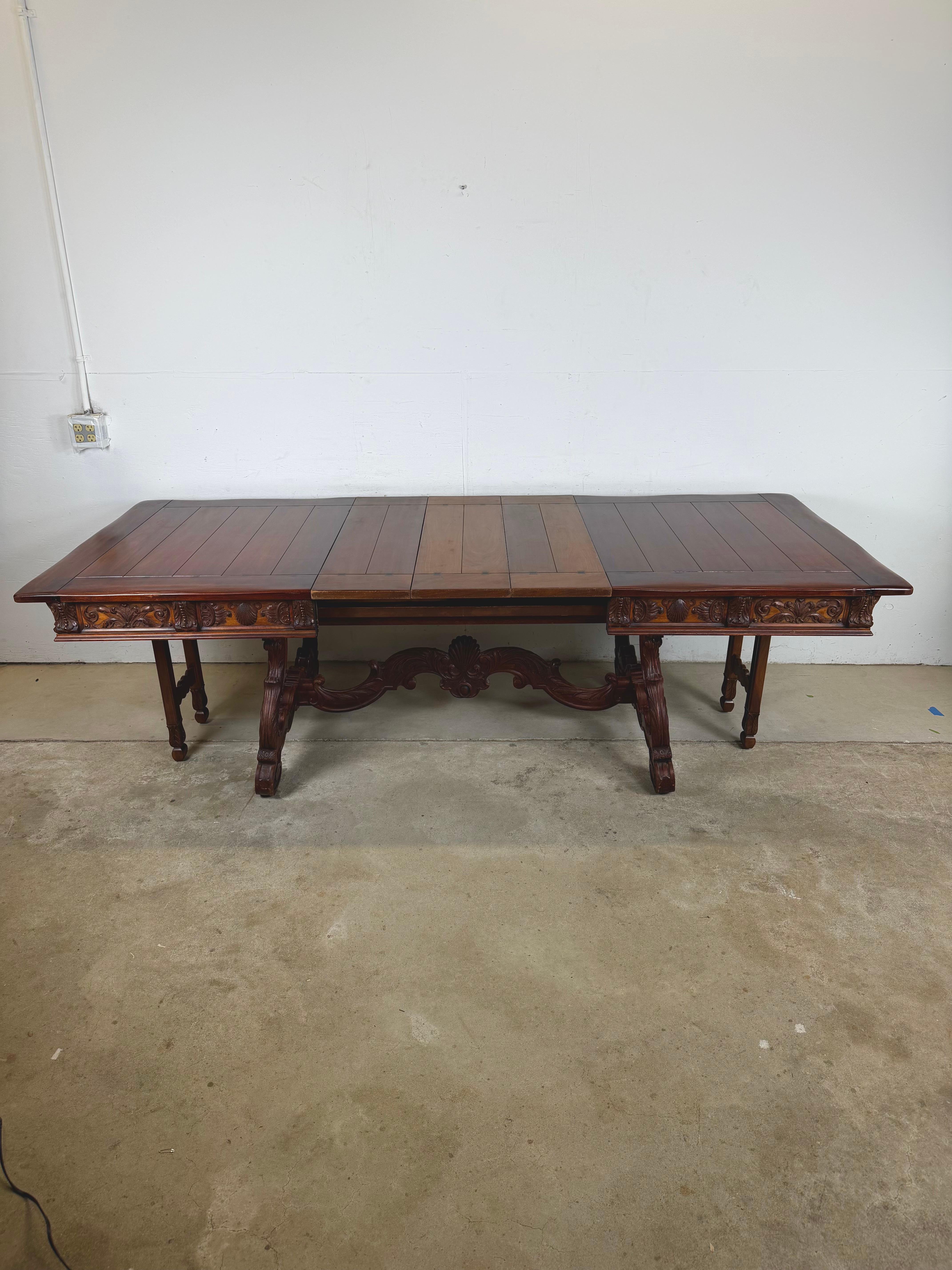 Berkey & Gay Spanish Revival Trestle Dining Table with Leaves For Sale 2