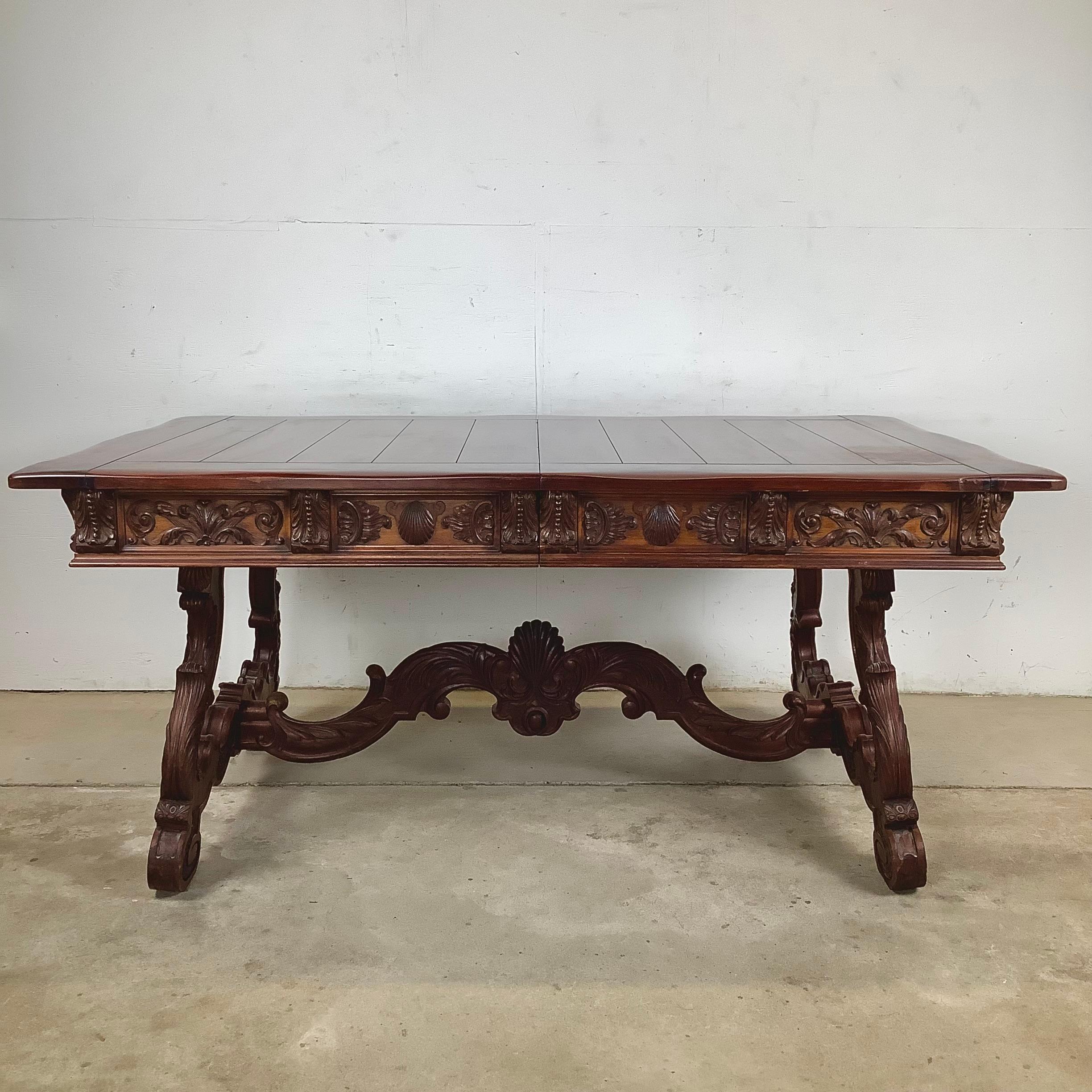 Berkey & Gay Spanish Revival Trestle Dining Table with Leaves For Sale 11