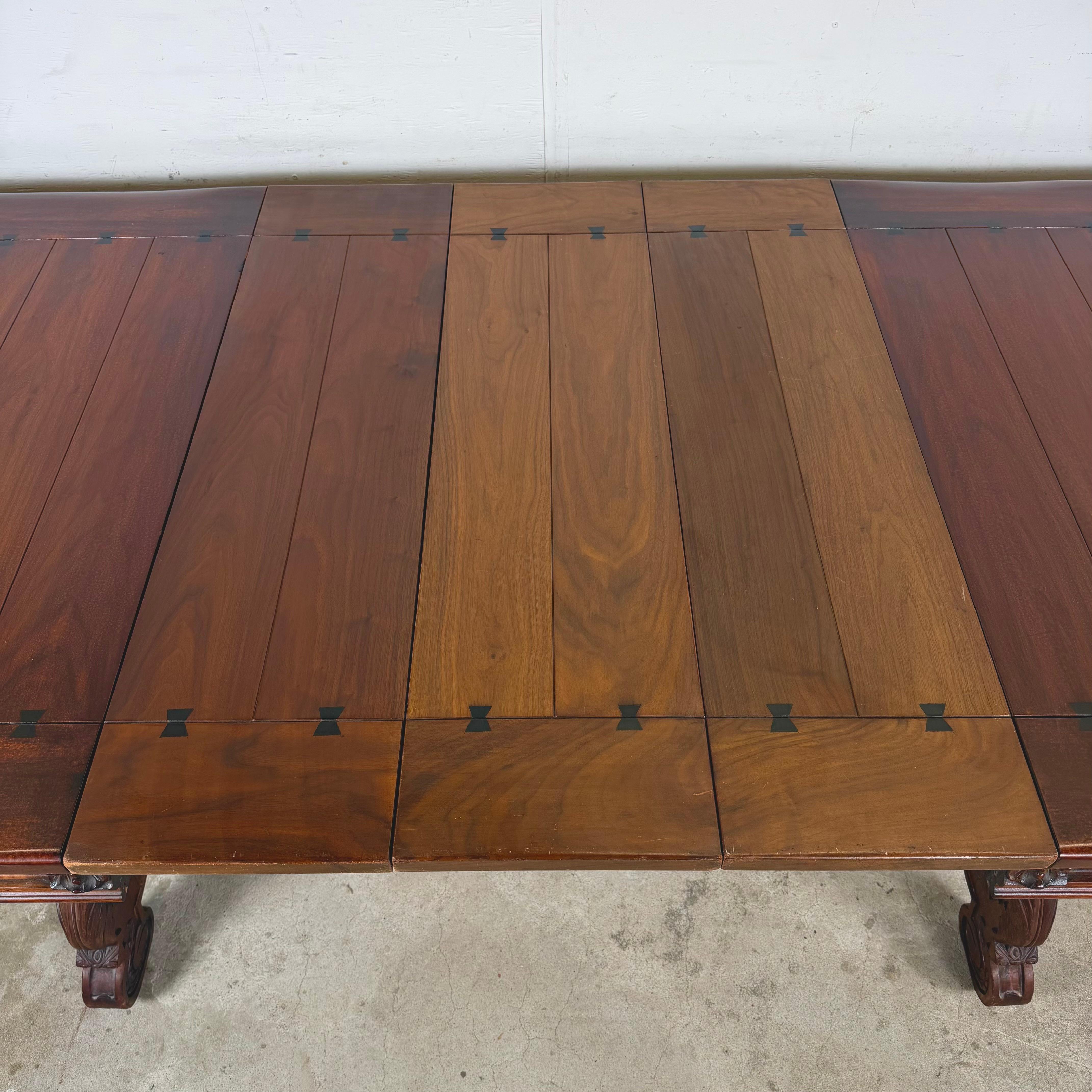 Wood Berkey & Gay Spanish Revival Trestle Dining Table with Leaves For Sale