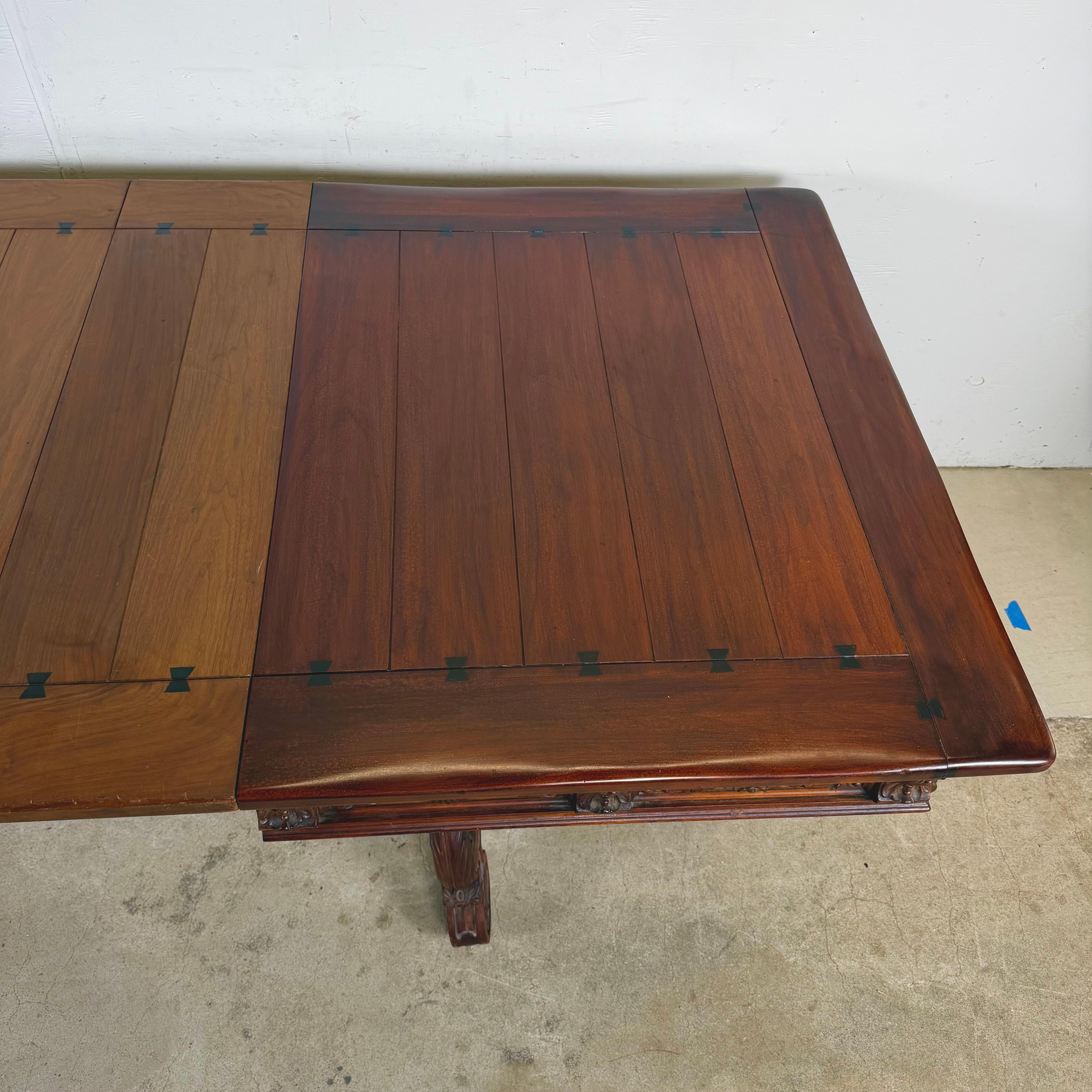 Berkey & Gay Spanish Revival Trestle Dining Table with Leaves For Sale 1