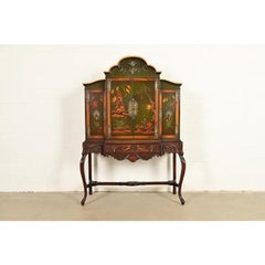 Berkey & Gay Style Antique Chinoiserie Green Lacquered Bookcase, Circa 1920s