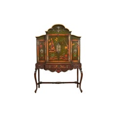 Berkey & Gay Style Antique Chinoiserie Green Lacquered Bookcase, Circa 1920s
