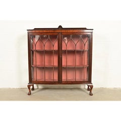Berkey & Gay Style Antique Chippendale Carved Mahogany Bookcase Cabinet