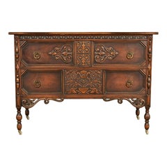 Berkey & Gay Style Antique English Jacobean Carved Walnut Dresser, Circa 1920s