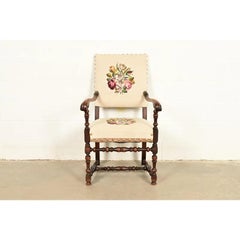 Berkey & Gay Style Antique English Jacobean Carved Walnut Library Chair, 1900