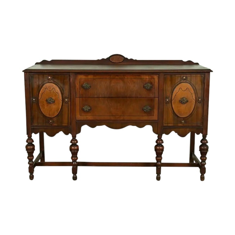 Berkey & Gay Style Antique English Jacobean Carved Walnut Sideboard, Circa 1920s