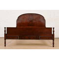 Berkey & Gay Style Antique French Regency Louis XVI Burled Walnut Full Size Bed