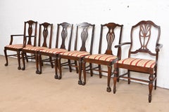 Berkey & Gay Style Antique Georgian Carved Walnut Dining Chairs, Circa 1920s