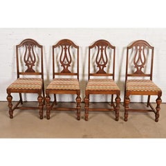Berkey & Gay Style Antique Jacobean Carved Walnut Dining Chairs, Set of Four
