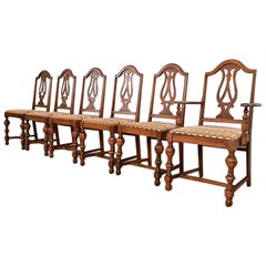 Berkey & Gay Style Antique Jacobean Carved Walnut Dining Chairs, Set of Six