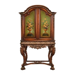 Berkey & Gay Style Antique Jacobean Hand Painted Bar Cabinet, Circa 1920s