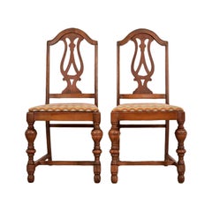 Berkey & Gay Style Antique Jacobean Walnut Side Chairs or Dining Chairs, Pair