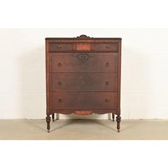 Berkey & Gay Style French Regency Carved Walnut Highboy Dresser, Circa 1920s
