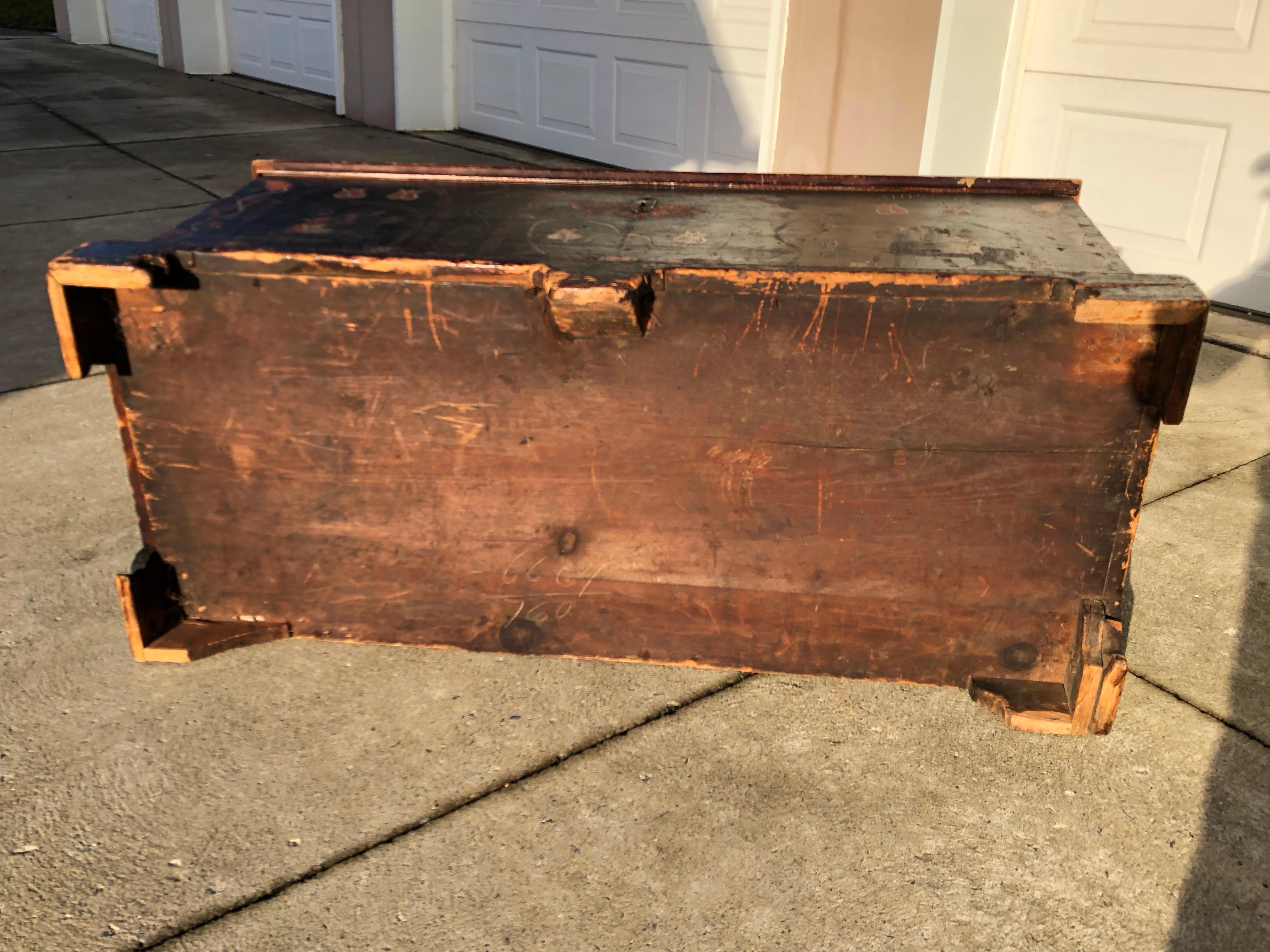 Berks County Horse and Rider Painted Blanket Chest, circa 1780 For Sale 12