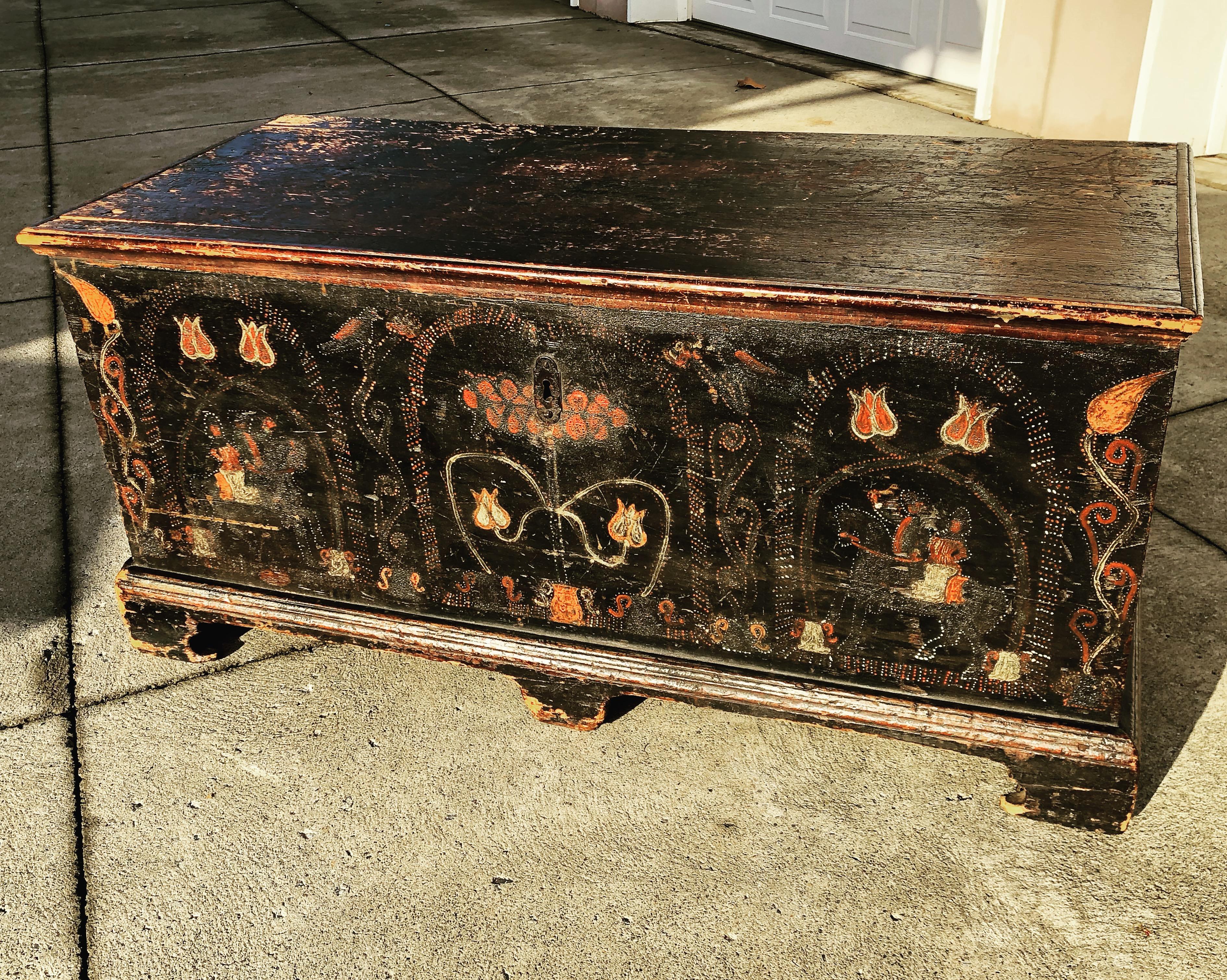 American Berks County Horse and Rider Painted Blanket Chest, circa 1780 For Sale