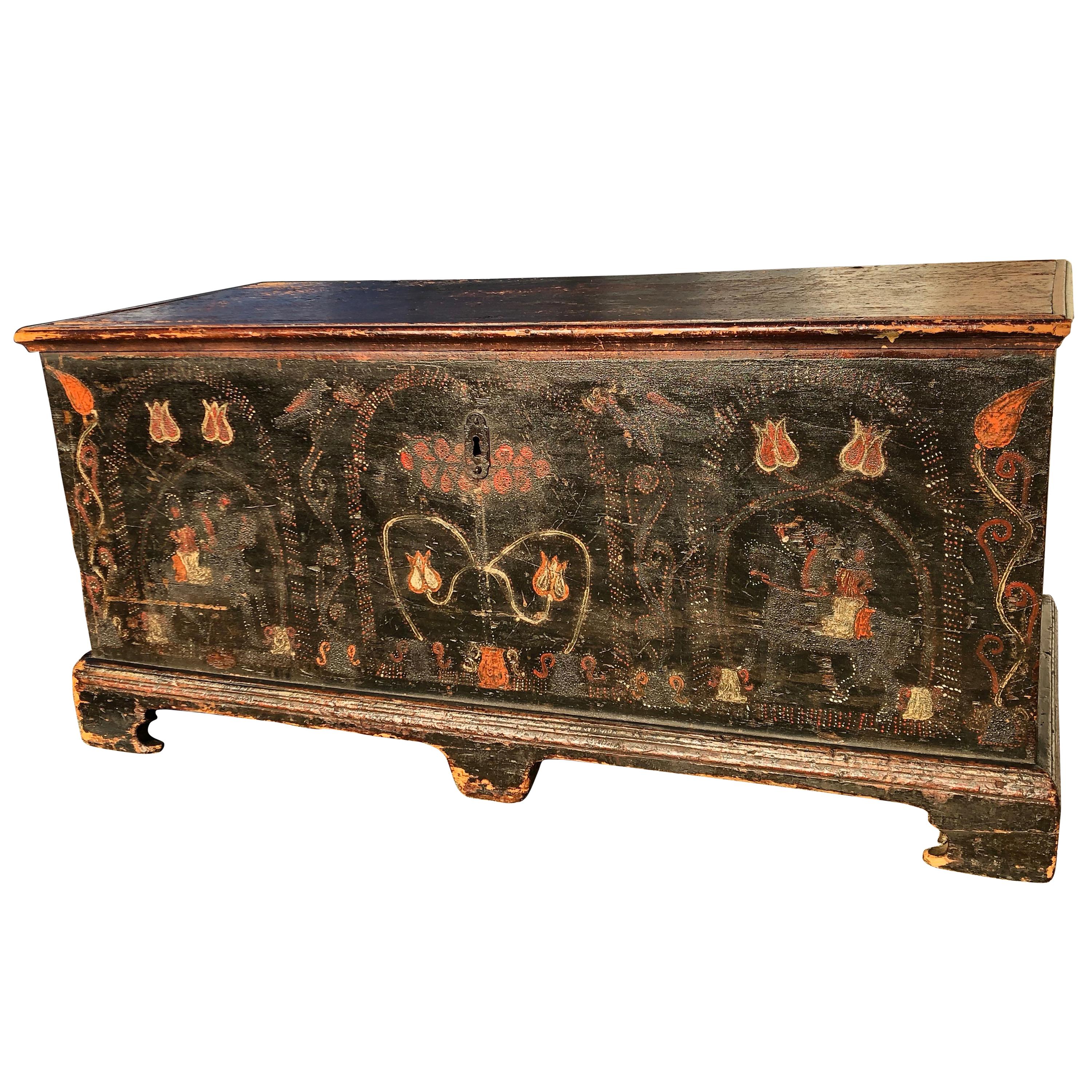 Berks County Horse and Rider Painted Blanket Chest, circa 1780 For Sale