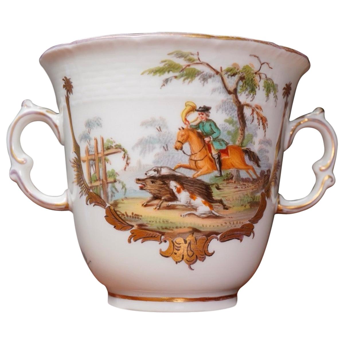 Berlin Chocolate Cup, Rococo Hunt Scenes, circa 1780 For Sale