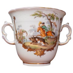 Antique Berlin Chocolate Cup, Rococo Hunt Scenes, circa 1780