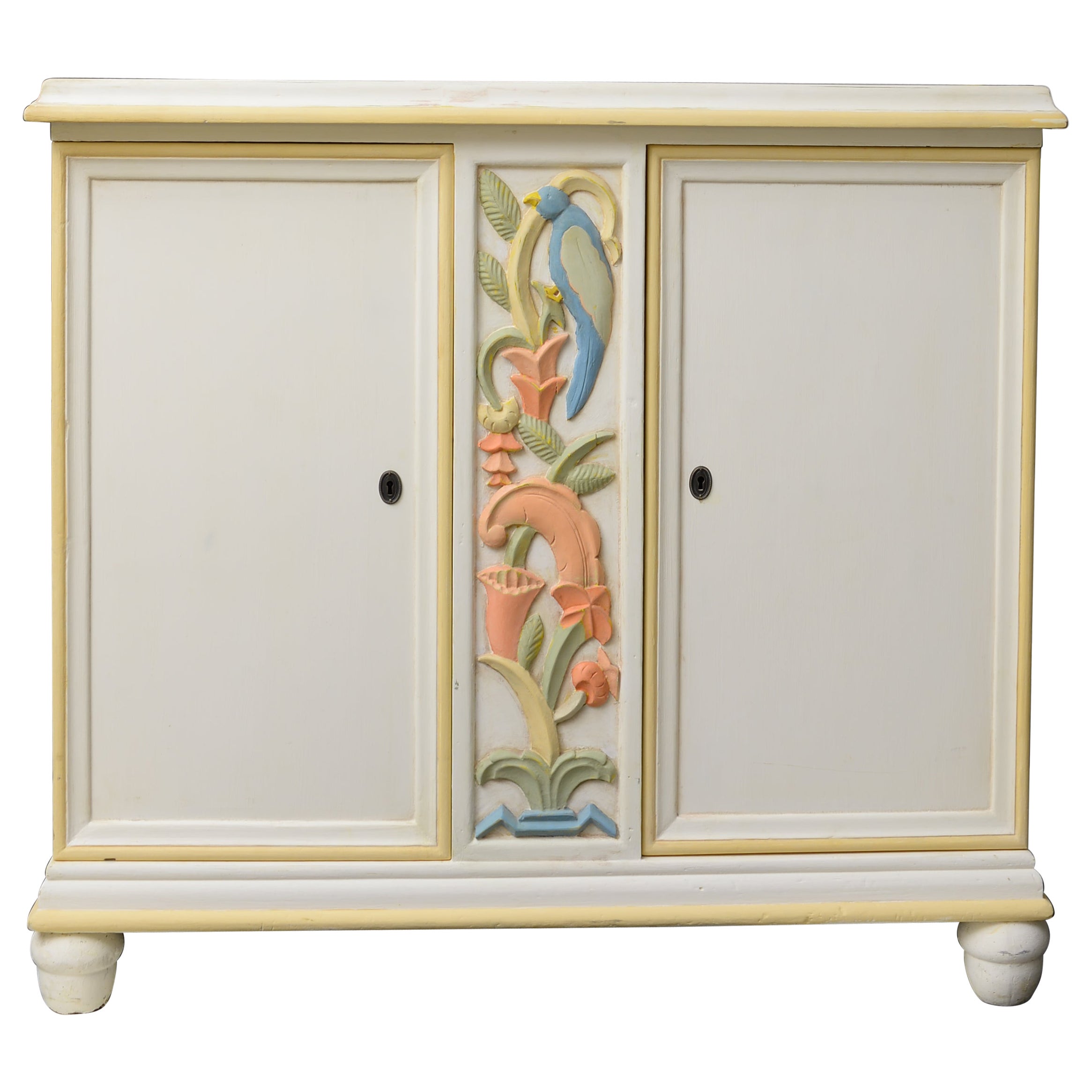 Armoire berlinoise en bois peint Deko avec panneau sculpté polychrome, Allemagne, 1928 en vente